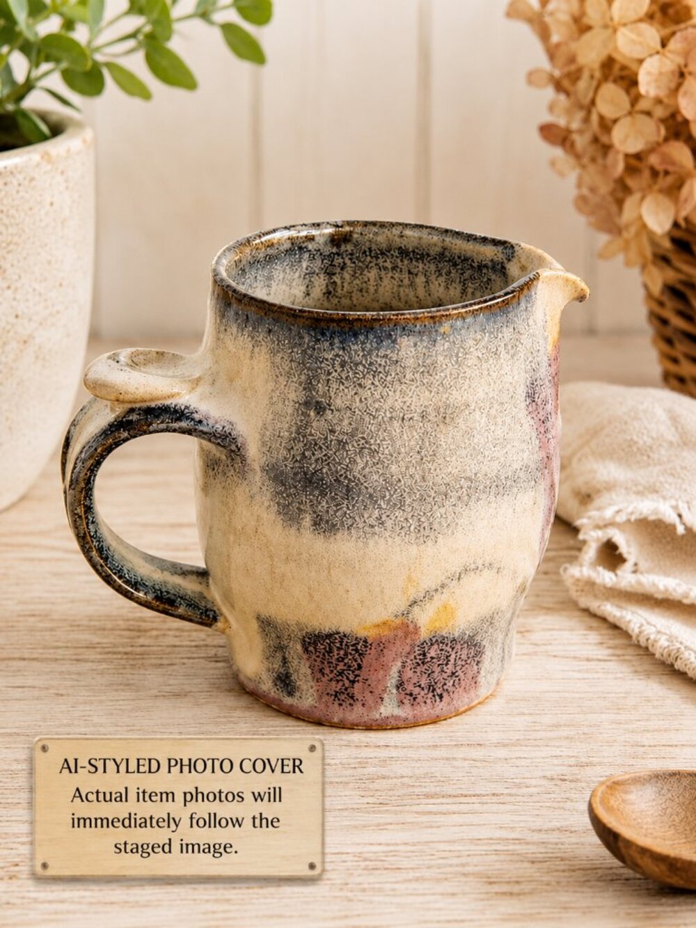 Handmade Studio Pottery Creamer Floral Glaze Stoneware 4” Signed